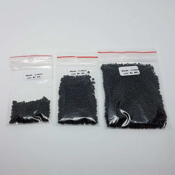 Sorte glasperler, miyuki rocailles, opaque semi frosted black Krea