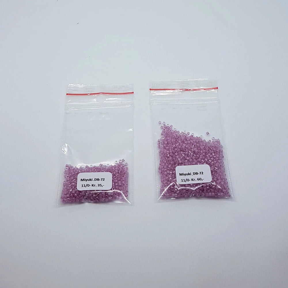 Lilla glasperler, miyuki delica beads, orchid lined crystal luster Krea