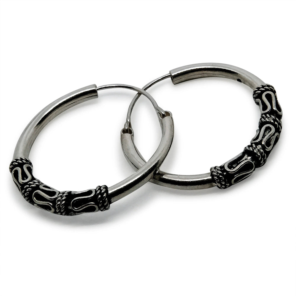 Øreringe, hoops med 3 bølger og snoede viklinger, sterlingsølv BOC