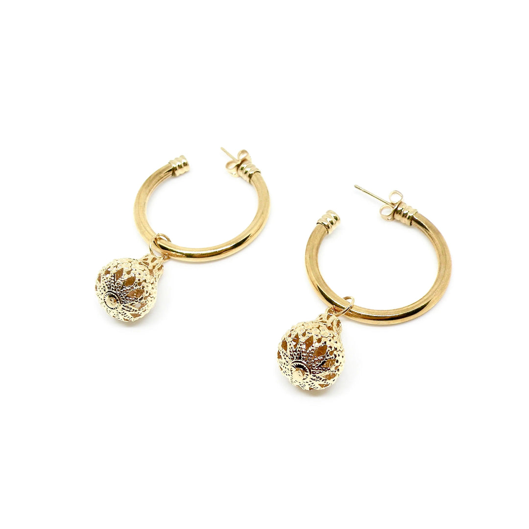 Øreringe hoops med filigran dråbe, forgyldt og forsølvet messing Beadhouse of Copenhagen