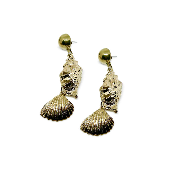 Øreringe ørestikkere strandskaller i forsølvet og forgyldt messing Beadhouse of Copenhagen