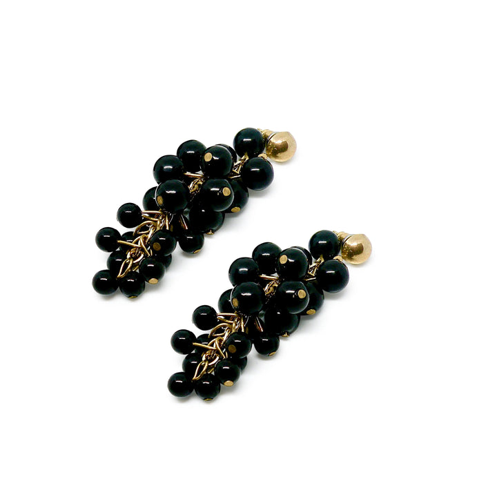 Øreringe, ørestikkere guld og sort perle klase, forgyldt messing Beadhouse of Copenhagen