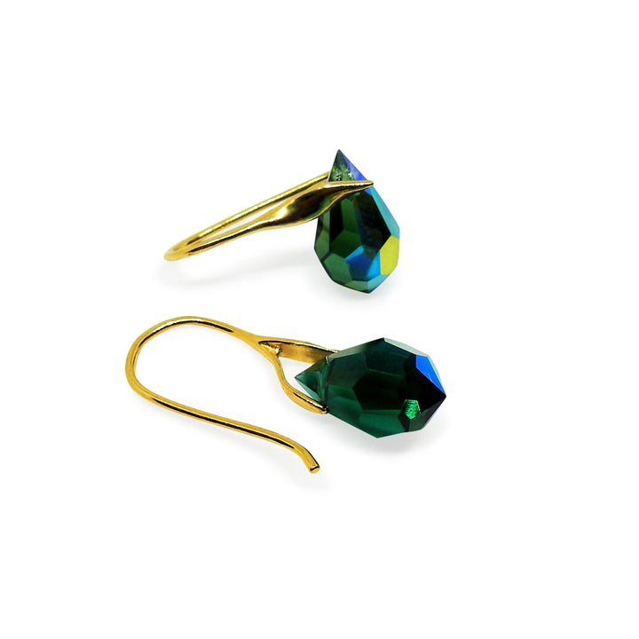 Øreringe, green tourmaline ab crystal drops i forgyldt sterlingsølv og sølv Beadhouse of Copenhagen