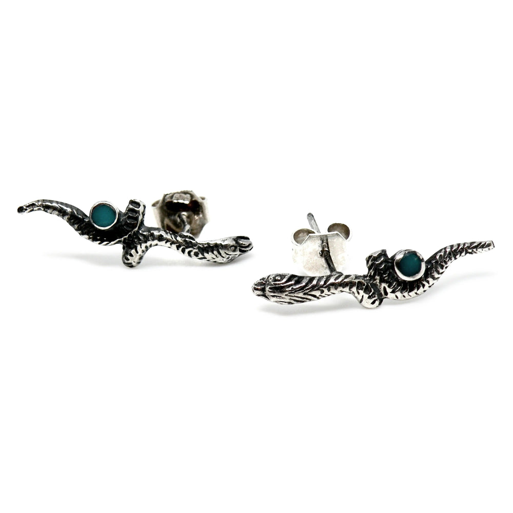 Øreringe, ørestikkere slange med onyx eller turkis, sterlingsølv Beadhouse of Copenhagen