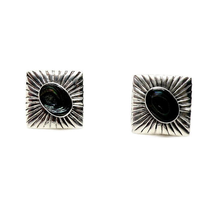 Øreringe, ørestikkere kvadrat med oval smykkesten, sterlingsølv, 13 mm Beadhouse of Copenhagen