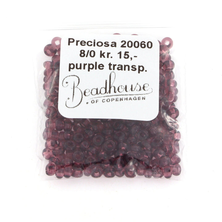 Lilla glasperler, preciosa, natural transparent dark amethyst, storkøb Preciosa