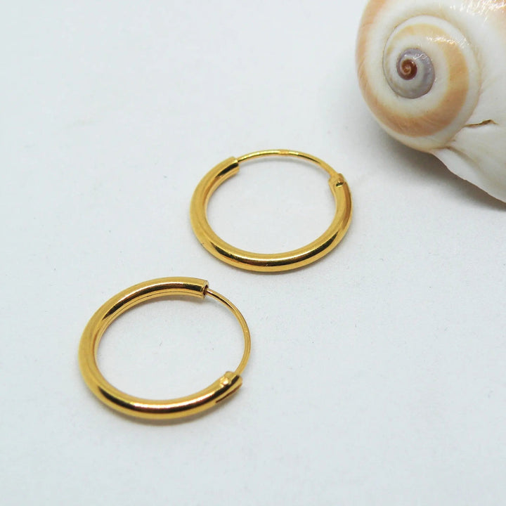 Øreringe, hoops, 14 mm, sterlingsølv og forgyldt sterlingsølv BLT