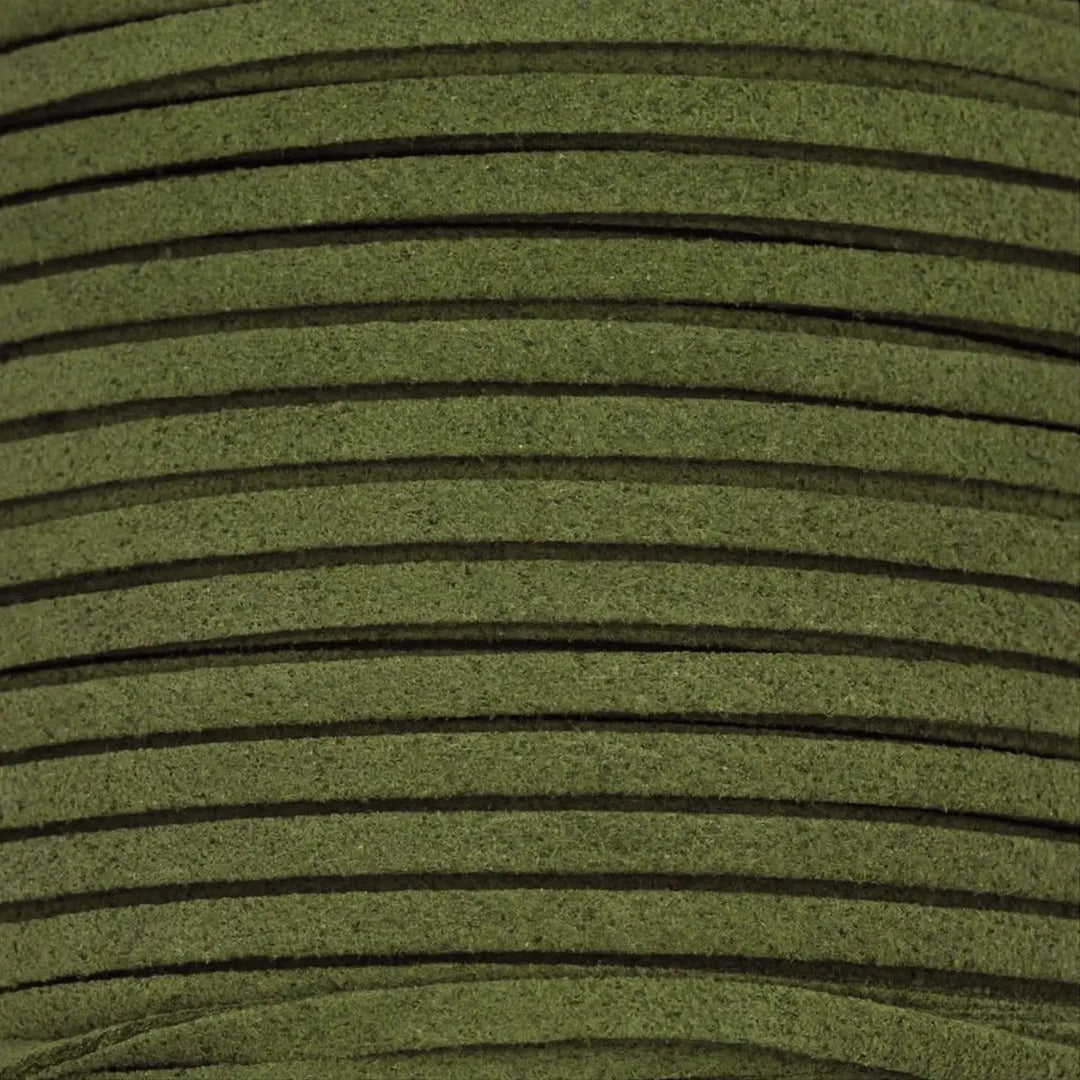 Snor, mørk olivengrøn, ruskind, 3 mm x 1,5 m Tax