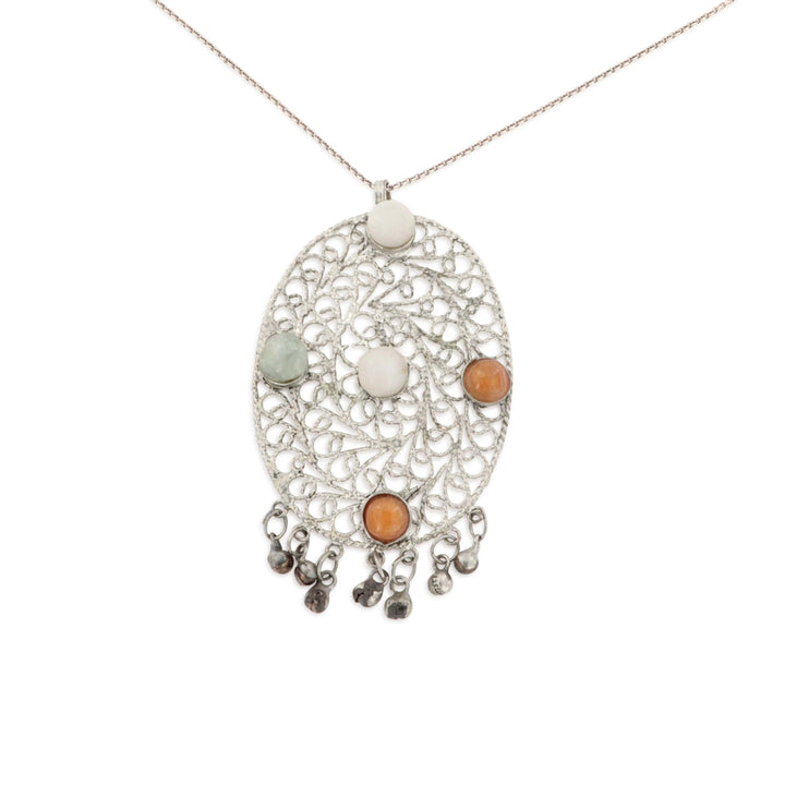 Vedhæng, indisk filigran vedhæng med smykkesten, forsølvet messing Beadhouse of Copenhagen