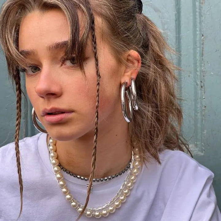 Øreringe chunky hoops i forgyldt og forsølvet messing, 60x6mm Greece