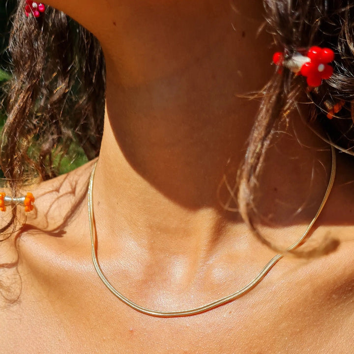 Halskæde, dobbelt snake mat, forgyldt sterlingsølv, 40-50 cm/2,4 mm Spain