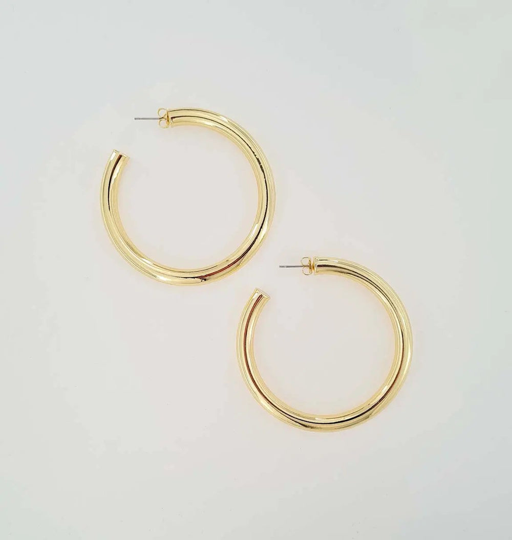 Øreringe chunky hoops i forgyldt og forsølvet messing, 60x6mm Greece