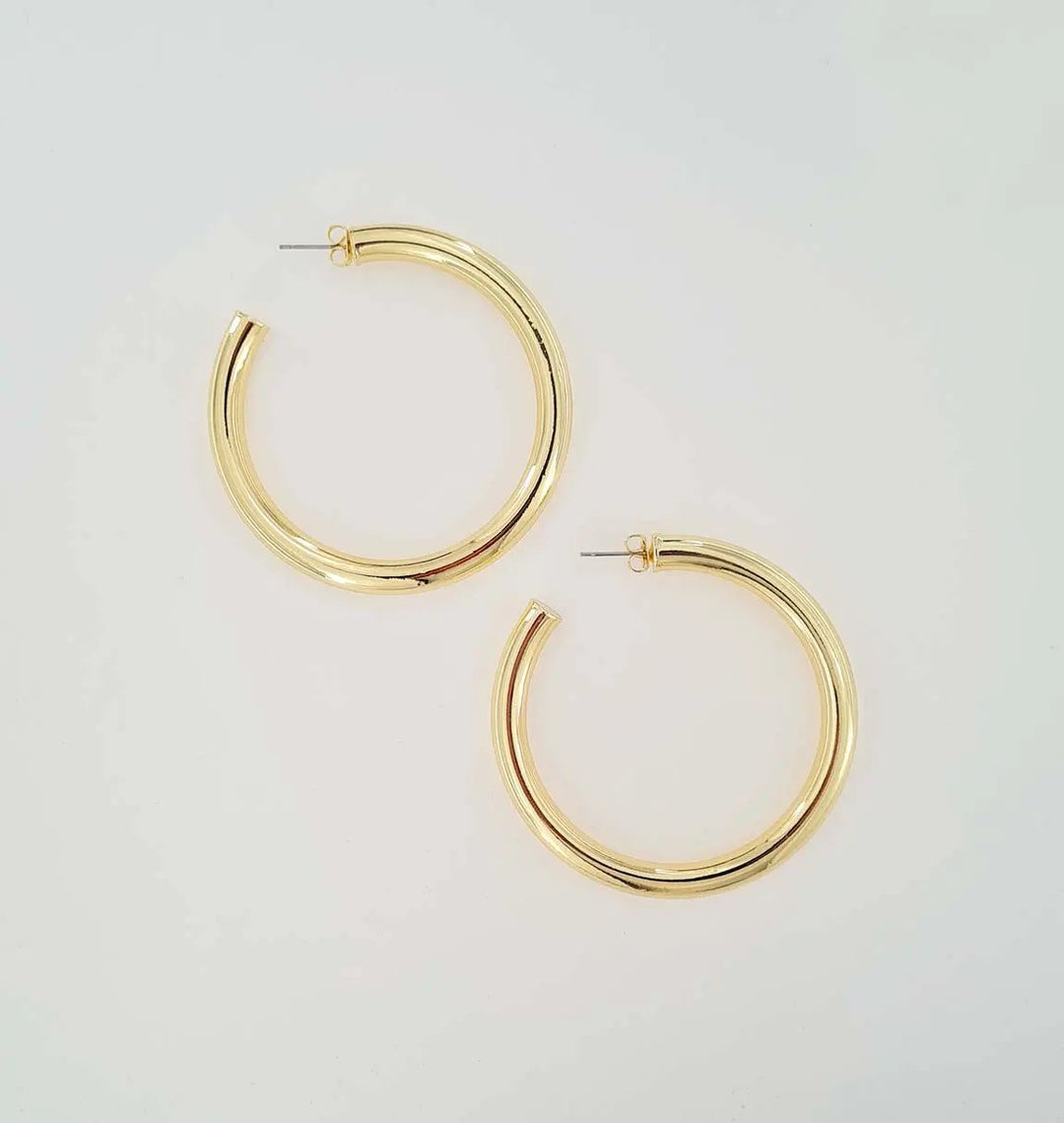Øreringe chunky hoops i forgyldt og forsølvet messing, 60x6mm Greece