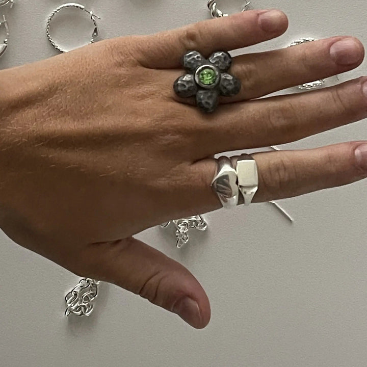 Fingerring hjerte signetring i sterlingsølv og forgyldt sterlingsølv Italy