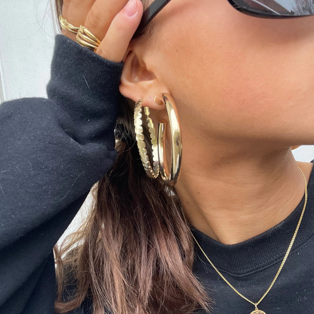 Øreringe chunky hoops i forgyldt og forsølvet messing, 60x6mm Greece