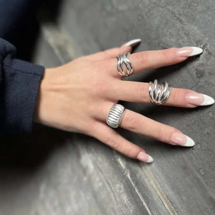 Fingerring, chunky rillet ring, sterlingsølv og forgyldt sterlingsølv OK Silver